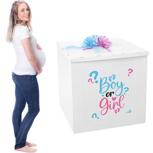 AmazingSpark 28in Jumbo Gender Reveal Gift Box Kit with Oversized Box Giant Pull Bows Boy or Girl Stickers for Gender Reveal Baby Shower Birthday Party Decor