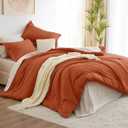 CozyLux Full Size Comforter Sets Burnt Orange, 7 Pieces Full Bedding Set with Comforter, Flat Sheets, Fitted Sheet, Pillowcases & Shams, Contrasting Design Boho Bed in a Bag Full for All Season
