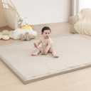 Baby Play Mat for Floor,1.3" Thick Memory Foam Tummy Time Mat,Soft Coral Velvet Nursery Rug,Extra Large Non Slip for Crawling,Toddlers,Infants,Kids,Tatami Style for Living Room(Beige)