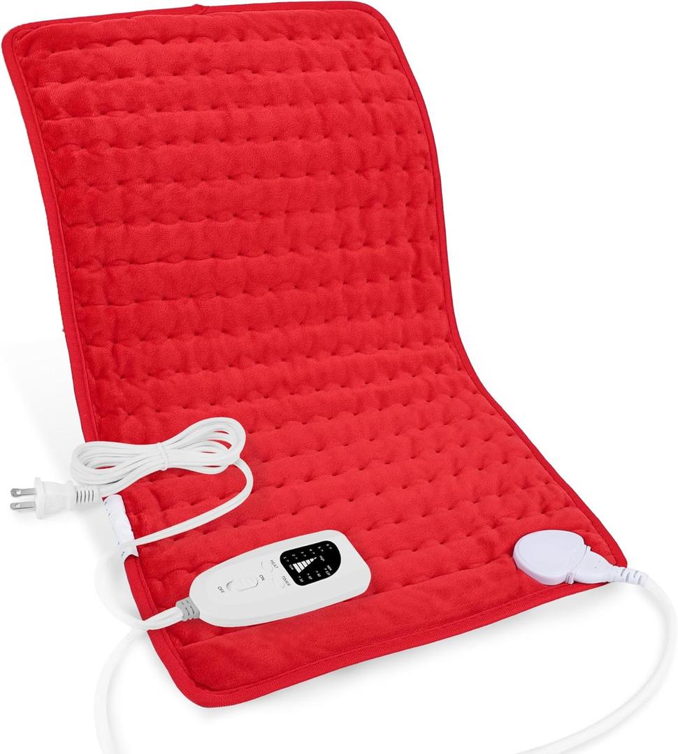 Deepsoon Heating Pad,Electric Heating Pads for Back,Neck,Abdomen,Moist Heating Pad for Shoulder,Knee,Arms,Legs,Dry/Moist Heat & Auto Shut Off,Christmas Gifts for Men and Women,Red,24x12 Inch