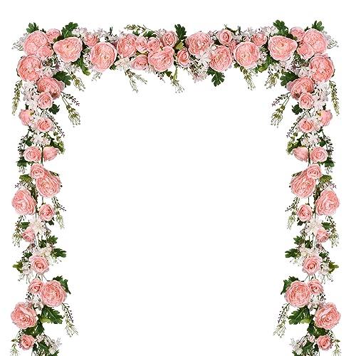 Lvydec 2 Pack Artificial Peony Flower Garland - 6ft Silk Peony Pink Flower Garland for Wedding Party Table Decoration (2, Pink)