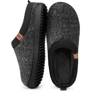 MERRIMAC Men's Slip on Slippers Comfy Memory Foam Non Slip Indoor House Shoes (10-11, Black)
