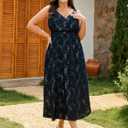 RWJ Women's Plus Size Wedding Guest Dress 2026 Floral Lace Wrap V Neck Sleeveless Formal Cocktail Party Maxi Dresses (Blue, XXL)