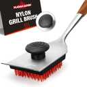 XUDAKAIXIN Nylon Grill Brush, Dual Grip Design, with Extended Luxurious Acacia Wood Handle, Safe Nylon Bristles Barbecue Outdoor Grill Brush for Cooled Grates(Red)