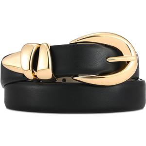 RISANTRY Leather Belt for Women Stylish Design with Gold Buckle Ladies Black Belt Perfect for Jeans Dresses (Black)