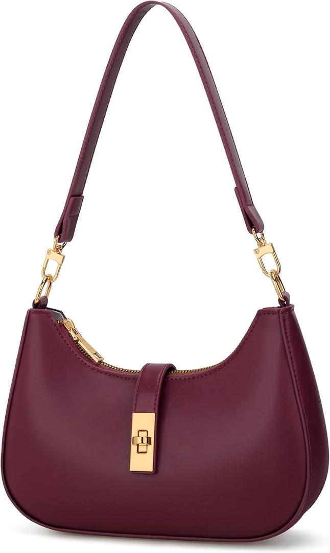 KKXIU Shoulder Bag for Women Cute Hobo Handbag and Vegan Leather Retro Small Clutch Purse with Zipper (Wine)