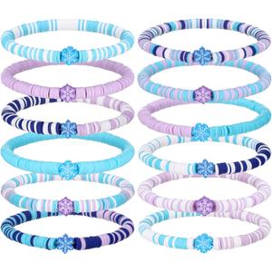 Huquary Snowflake Bracelets Snowflake Birthday Party Favors Supplies Stretch Adjustable Clay Bracelets Blue Purple Friendship Bracelet for Birthday Gifts Goodie Bag Decoration