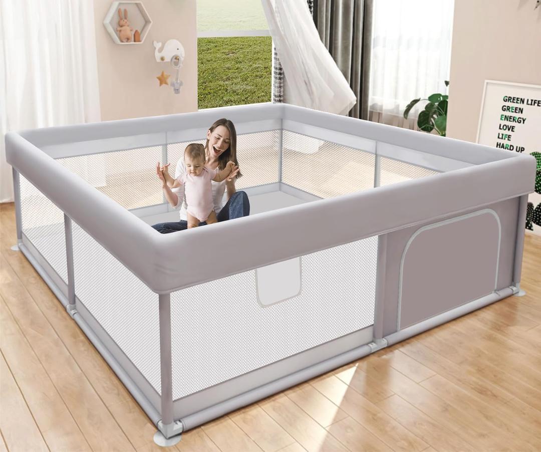 Hiaksedt Baby Playpen 50x50 Inch, Play Pens for Babies and Toddlers Baby Fence Play Yards for Indoor & Outdoor with Breathable Mesh Anti-Fall Playpen