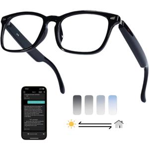 AI Smart Wireless Bluetooth Translation Glasses for Men/Women with Speakers/Bluetooth&140+ Languages Translation Sports/Travel/Drive/Busniess (C3+AI+Color Change Lenses+Black)