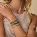 Kainier Gold Beaded Bracelets for Women 2Pairs 14K Gold Plated Stretch Bracelet Set Stackable Tarnish Dainty Natural Stone Bead Bracelets Gift (Aquamarine)