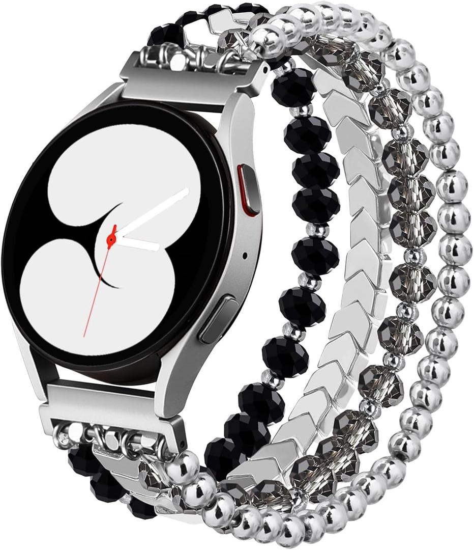 Lerobo Beaded Bracelet Band Compatible with Galaxy Watch 7/6/5/4/Active 2 40mm 44mm/Watch 4 Classic 42mm 46mm/6 Classic 43mm 47mm/5 Pro 45mm, Women Girl 20mm Handmade Fashion Stretchy Watch Band