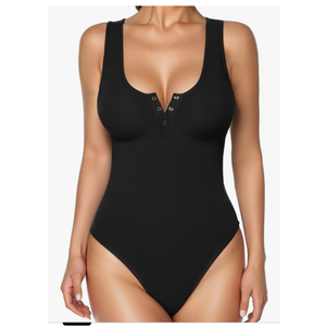 Popilush Bodysuits for Women Tummy Control Henley Going Out Outfits Shirts Body Suits Thong Button Down Tank Tops, size L