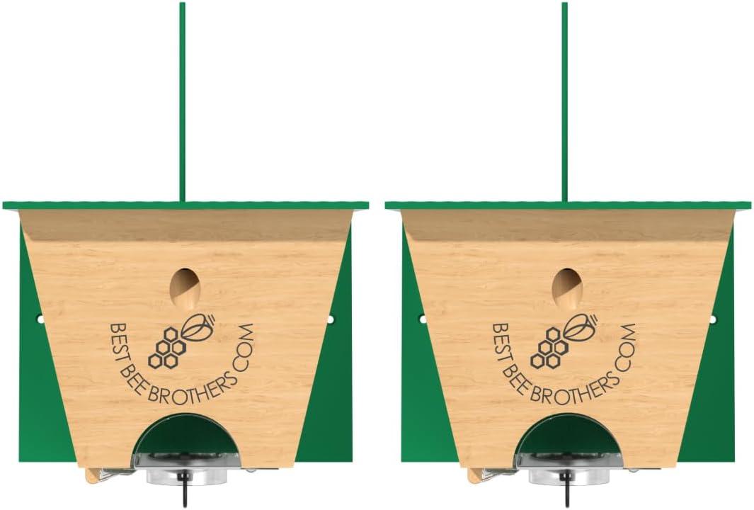 Best Bee Brothers Turbo Trap 2.0, Professional-Grade Carpenter Bee Trap for Outside with Bee Vault, Large Viewport & Spring-Loaded Door, 4.1 W x 4.8 H x 5.9 D (2 Pack)
