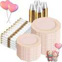 Liacere 700PCS Pink Plastic Plates-Dinnerware Sets for 100 Guests-200 Disposable Plates(10inch,7inch),300 Pink Plastic Silverware,100 Cups,100 Napkins for Wedding&Galentines Day&Easter Day
