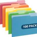 100 Blue Summit Supplies Colorful File Folders with Tabs  Multi Colored File Folders, 1/3 Cut Top Tabs, Letter Size, Durable 11pt Paper, Two Tone, Assorted Colors, Bulk 100 Pack