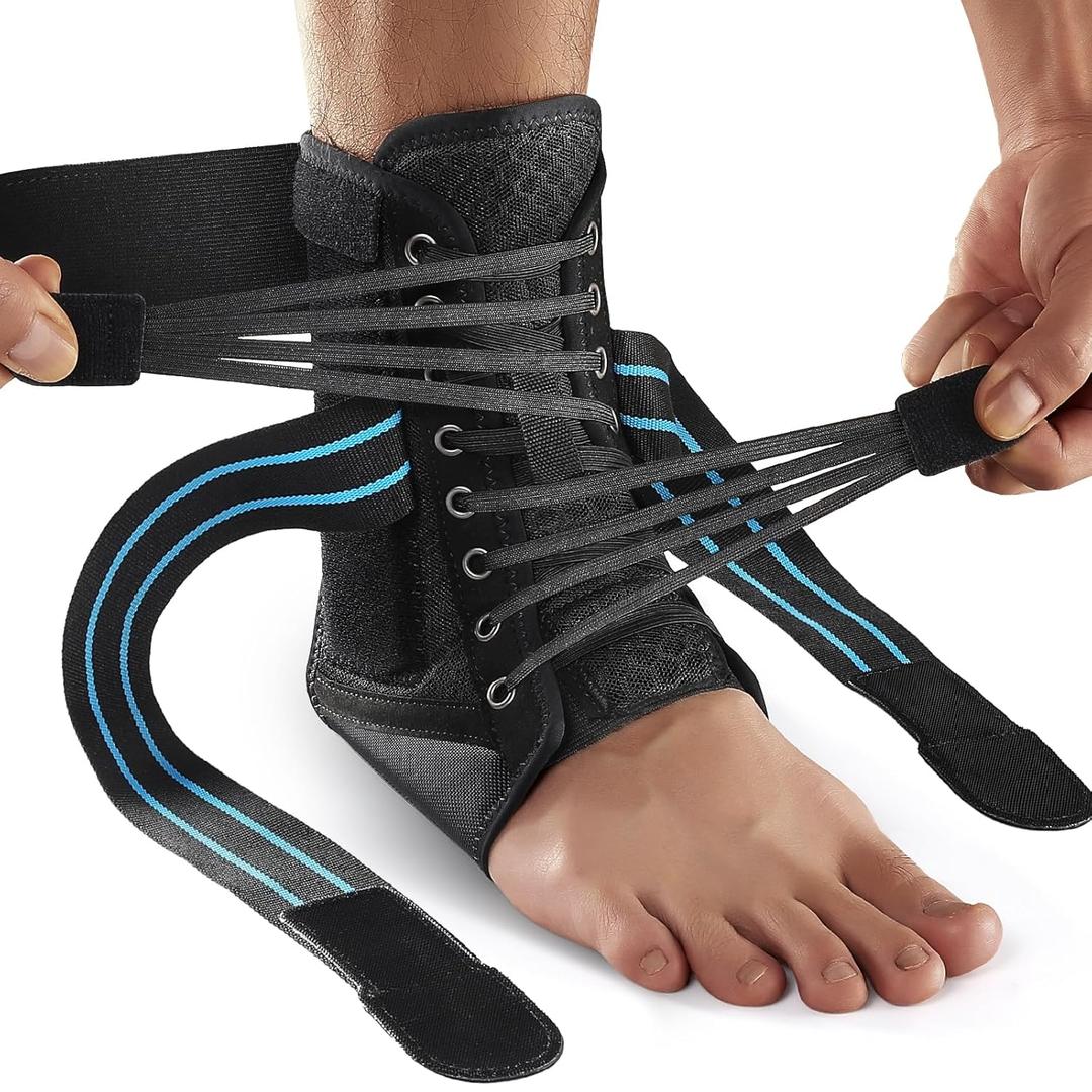 AGPTEK Ankle Brace for Women Men, Adjustable Lace-Up Ankle Support with Removable Splints for Sprained Ankle, Injury Recovery, Ankle Stabilizer Wrap for Basketball Volleyball Sports, Blue, S (Black, S)
