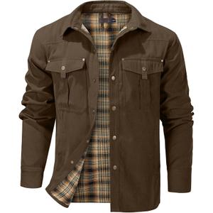 Flygo Mens Flannel Lined Shirt Jacket Lightweight Snap Button Western Jacket Rugged Outdoor Cowboy Shirts Jackets, M