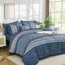Dintszyayue Blue Comforter Set King Size, 8 Pieces Boho Striped Bed in a Bag Soft Microfiber Bedding Set for All Season