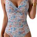 Eomenie Women's One Piece Swimsuits Tummy Control Ruched Push Up Bathing Suit Tie Back Slimming Swimwear (Medium, Orange Floral)