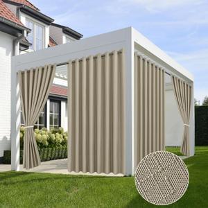 HolidayIdeas 4 Panels Linen Outdoor Curtains for Patio Waterproof Taupe Outside Curtains 110"x95"-Gazebo Wide Curtains Weighted Weatherproof, Privacy for Pergola, Porch, Cabana, Deck, Sunroom