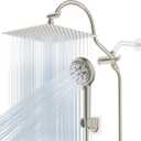 Hibbent 12'' All Metal CUPC Certified Shower Head, High Pressure Rainfall Shower Head, Handheld Showerhead Combo, 12'' Adjustable Extension Arm, 10-Spray, 71'' Hose, Showerhead Holder, Brushed Nickel
