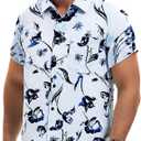 TUNEVUSE Mens Short Sleeve Hawaiian Shirts Button Down Aloha Tropical Shirt Casual Beach Clothes (Blue, L)