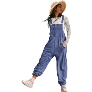 YESNO Women's Casual Corduroy Overalls Sleeveless Adjustable Straps Loose Harem Bib Jumpsuits for Women with Pockets PCL (Blue, XXXL)