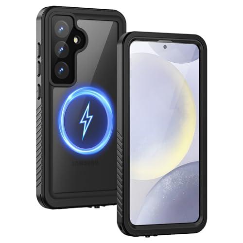 Lanhiem Magnetic for Samsung Galaxy S24 Phone Case, IP68 Waterproof Dustproof, Built-in Screen Protector, Rugged Full Body Shockproof Protective Cover for Galaxy S24 5G 6.2 Inch, Black