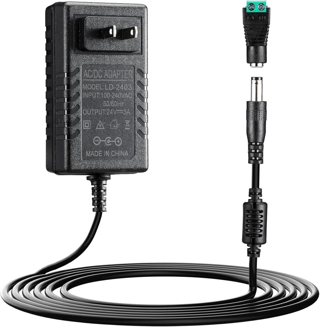 24V 3A Power Supply 72W,AC 100V ~ 240V to DC 24Volt 3Amp 2Amp 1Amp DC Power Supply Adapter,Converter Transformer with 5.5x2.5mm&2.1mm Output Jack for 24V LED Strip Light CCTV Camera Printer Massager