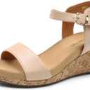 DREAM PAIRS Women's Open Toe Buckle Ankle Strap Platform Wedge Sandals Women 2025 (Nude/Pu) 7.5