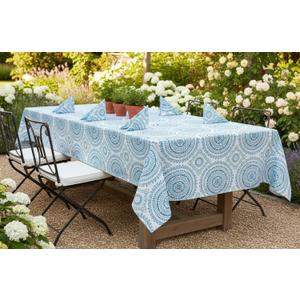 Newbridge 60 x 120 Inch Rectangle Fabric Tablecloth, Blue Circle Stitch, Indoor Outdoor No Iron Soil Resistant Dining Room, Party and Banquet Table Cover, Blue Modern Boho Chic Print