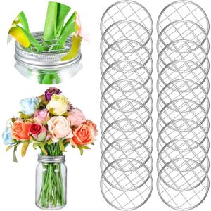 Patelai Mason Jar Frog Lid Insert Metal Flower Organizer Frog Lid Insert with Square Grids for Regular Mouth Mason Canning Jars(12 Pieces)