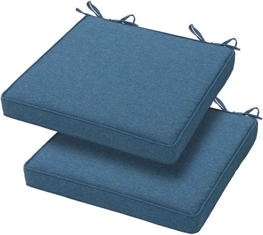 Magpie Fabrics Indoor Outdoor Waterproof Square Chair Cushion, 18" x 18" x 2.5", 2 Pack, Water Resistant Seat Cushions, for Patio Garden Office, Dark Blue