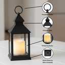 2 Pack 10.2” Candle Lanterns Decorative Indoor Hanging Lanterns with Warm Flickering LED Candle 6 Hours Timer,Black Battery Powered Candle Lantern Table Centerpiece Mantle Shelf Home Decor