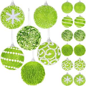 Syhood 12 Pcs 2.4 Inch Lime Green Christmas Ball Ornament Set Shatterproof Xmas Ornament Glitter Foam Christmas Balls Decorative Hanging Tree Decoration for Home Party Supplies Fireplace Wall Decor