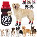 BINGPET 6PCS Dog Socks to Prevent Licking Paws with Grippers for Hardwood Floors Anti Slip, Winter Pet Shoes Booties, Extra-Thick Grip Dog Boots & Paw Protectors for Small Medium Large Senior Dogs, L