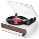 Vinyl Record Player with Upgraded Speakers Bluetooth Turntable Support USB AUX-in Headphone RCA Line-Out Auto-Stop 3 Speed Belt-Driven Vintage Portable Vinyl Player Mirror Design