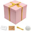 Mefleet Large Gift Box with Lid for Presents 12x12x12 Inches Extra Big Deep Square Pink Boxes 1 Pack for Christmas, Birthday, Valentine's Day, Mother's Day - Contains Crinkle Paper, Ribbon and Card