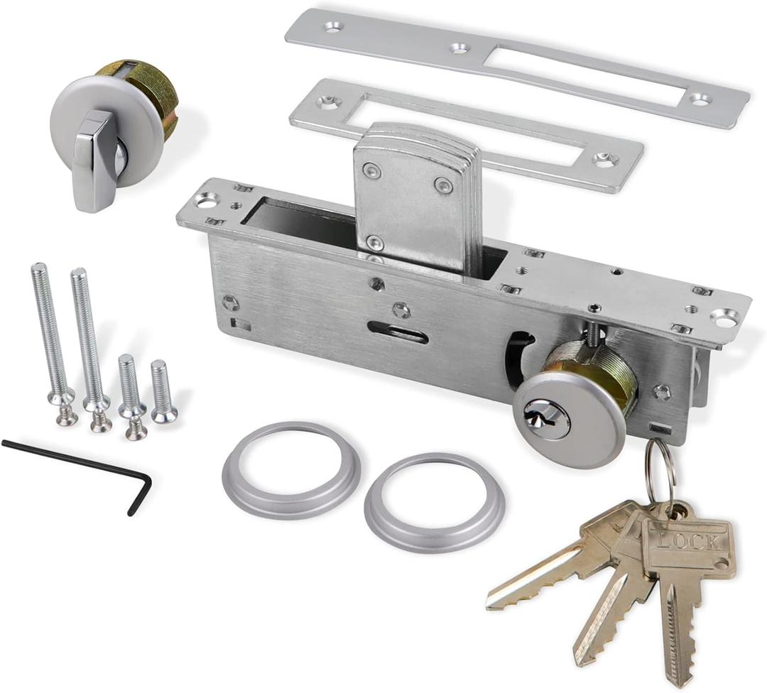 Storefront Door Mortise Lock Deadbolt Aluminum storefront Mortise Door Lock Hook Deadbolt Double Cylinder - Storefront Entry Door Lock Set (1-1/8" Backset)