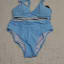 BMJL Women's Bikini Sets V Neck High Waisted Swimsuits Shell Stitched Cheeky Two Piece Bathing Suit(M,Light Blue)