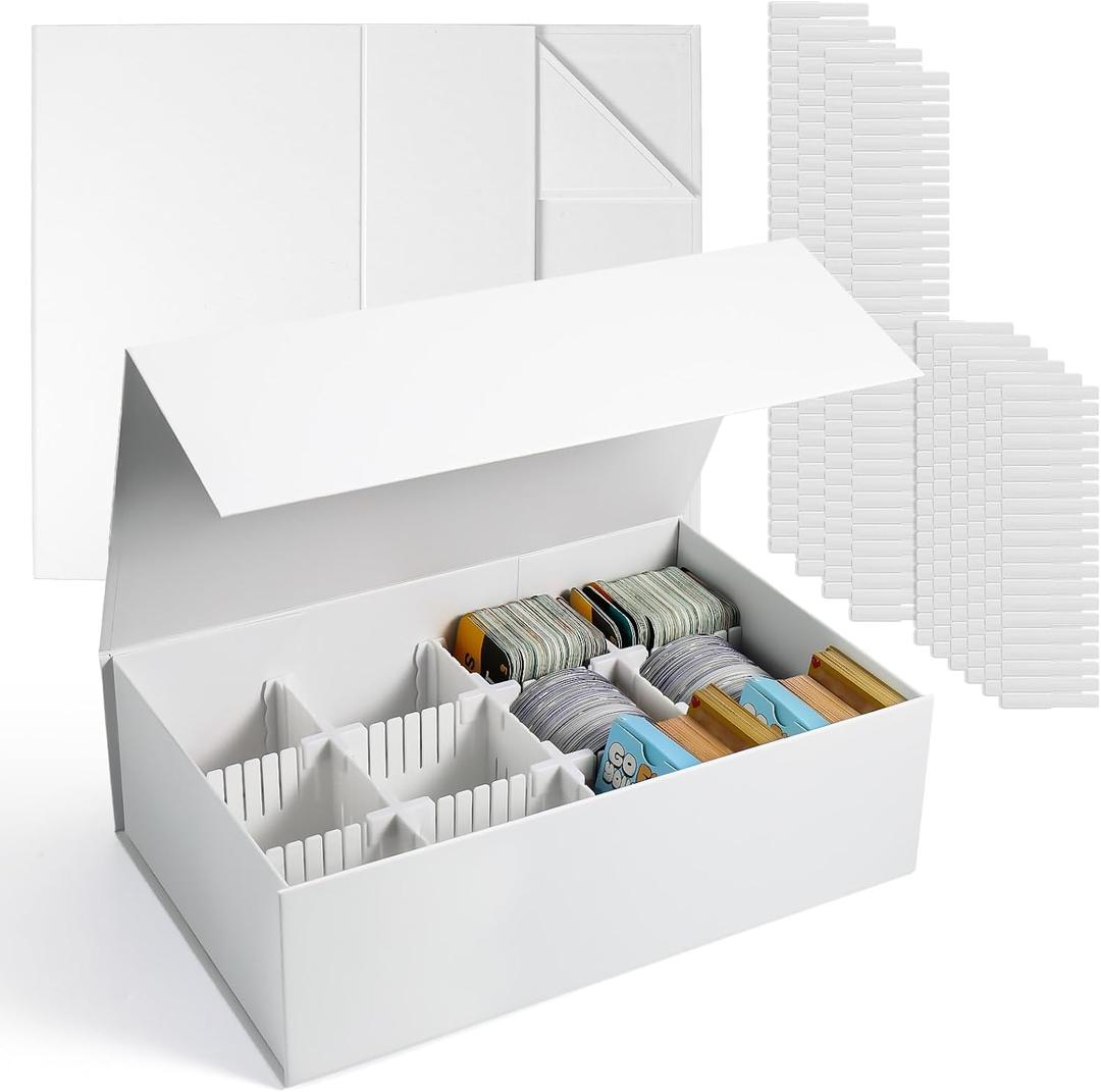 Mity rain 2-Pack Foldable Trading Card Storage Box with 10 Plastic Dividers & 20 Clips - DIY Customizable Card Organizer Holds 3500+ Cards, Magnetic Closure Deck Box for card Collectors