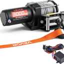 VEVOR 3000 lbs Electric Winch, 12V DC ATV/UTV Winch with 3/16 in x 39.4 ft Steel Wire Rope & Wired Remote Control, IP55 Waterproof, Aluminum Housing Fairlead Mount Plate for Towing ATV, Black