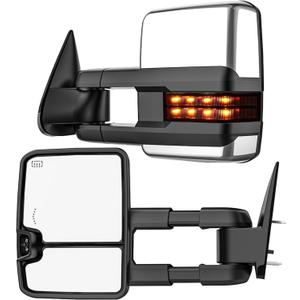 Smoked Power Heated Tow Mirrors Compatible with 2007-2013 Chevy Silverado GMC Sierra(2007 New) 1500 2500 3500 HD, Tahoe Suburban Avalanche Yukon, Extended Trailer Towing Side Mirrors w/Backup Light (Dotted Signal/Chrome Housing)