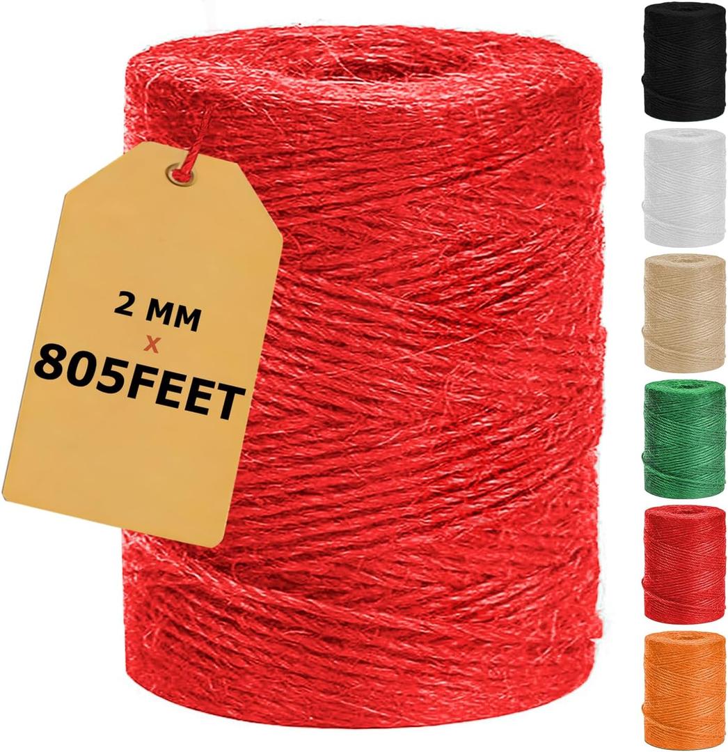 Vanhench 805ft Twine String, Red Colored Natural Jute Twine Cord Thin Rope, Arts & Crafts Gift Wrapping, Wrapping, Wedding Dcor, Art Decoration Packing Material, Christmas Wrapping