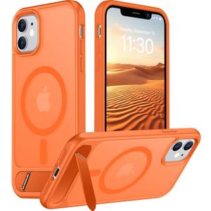 Temdan Magnetic Compatible with iPhone 11 Phone Case, [Built-in Invisible Kickstand][Compatible with MagSafe] [Military Grade Shockproof] Slim Translucent Matte Phone Case for iPhone 11 6.1" (Orange)