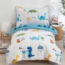 DJY Cotton Toddler Bedding Set for Boys Girls, 4 Pieces Dinosaur Toddler Bed Comforter Set, Includes Quilted Comforter, Flat Sheet, Fitted Sheet and Pillowcase