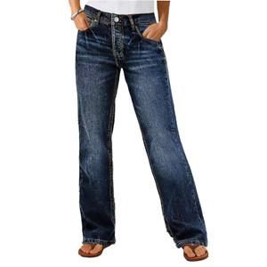 Flamingals Straight Leg Boyfriend Jeans for Women Trendy Mid Rise Wash Stretchy Casual Baggy Jeans Large