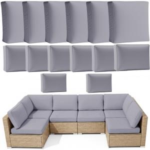 pickyNproud 14 Pieces Outdoor Cushion Covers for Patio Furniture, High Elastic Spandex Sectional Sofa Slipcovers Washable, Universal Fit Replacement Covers for 6-Seat Outdoor Couch, Gray