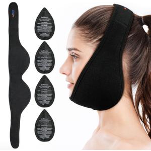 LotFancy Wisdom Teeth Ice Pack Head Wrap, Face Ice Pack for TMJ Jaw Toothache Pain Relief, with 4 Reusable Hot Cold Therapy Gel Packs, for Chin, Oral and Facial Surgery, for Kids, Teens, Petite Adults (Black(smaller Size))