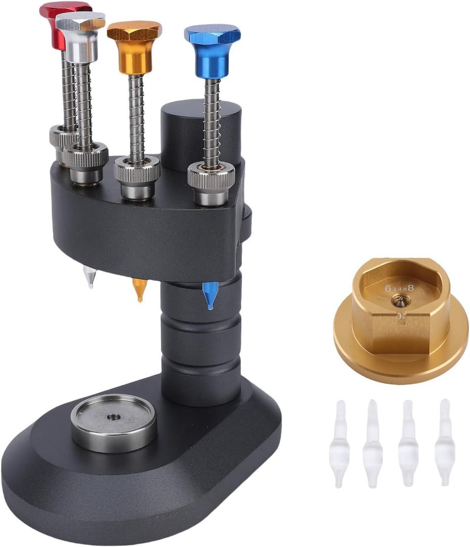 Diydeg Watch Hand Setting Tool, 4 Pin Automatic Watch Hand Presser, Professional Aluminum Watchmakers Setting Fitting Press Needles Repair Kit with 4 Needle Tips & 1 Movement Base